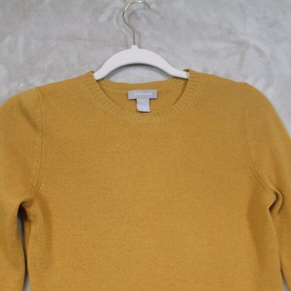 Hayden Womens Cashmere Crew Neck Long Sleeve Pullover Sweater Mustard Yellow XS - Picture 3 of 7
